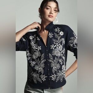 Pilcro Black and White Floral embroidered top sz S